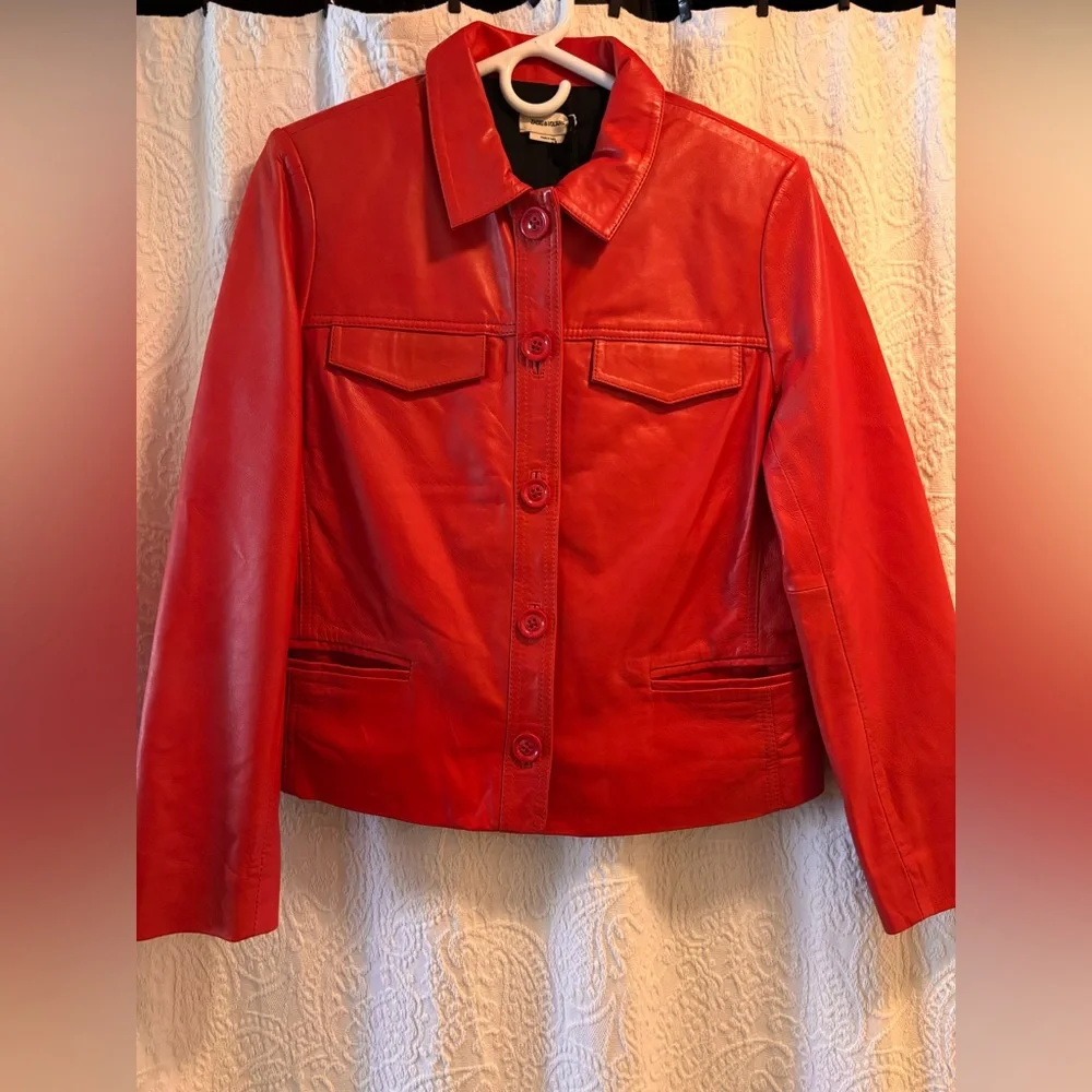 Zadig & Voltaire Red Orange Liam Leather Button-Front Jacket - Picture 4 of 9